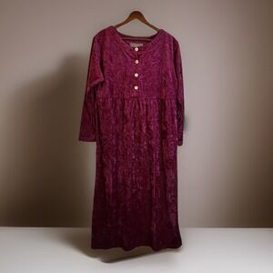 Vintage Burgundy Red Velvet‎ Dress M Long Empire Fairy Goth Witchy Whimsical